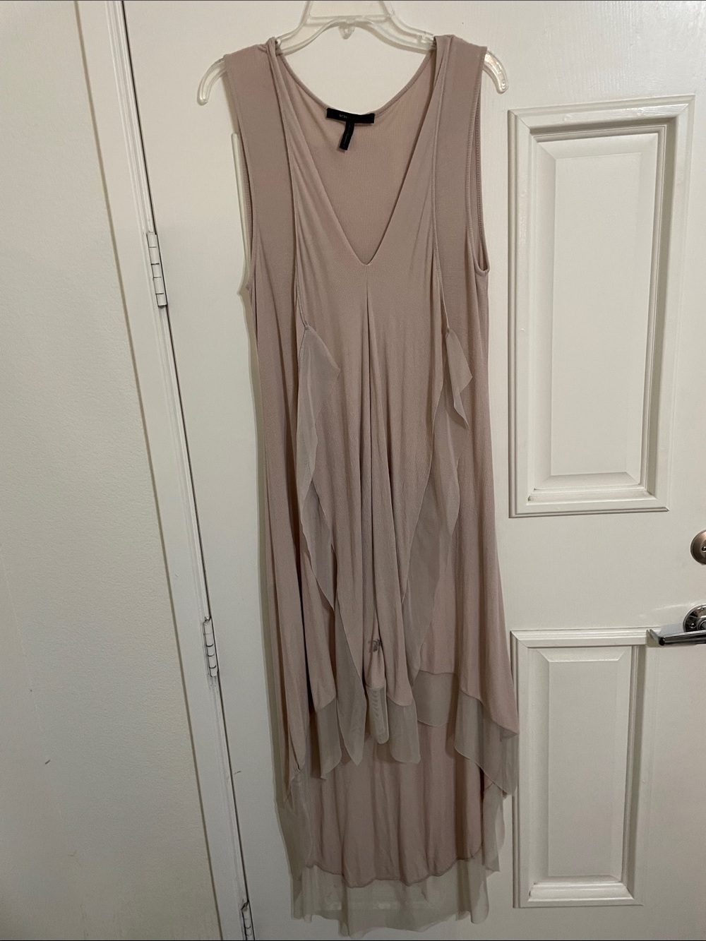 BCBGMaxAzria Vertical Ruffles Maxi High-Low Dress Dusty Rose Sz M